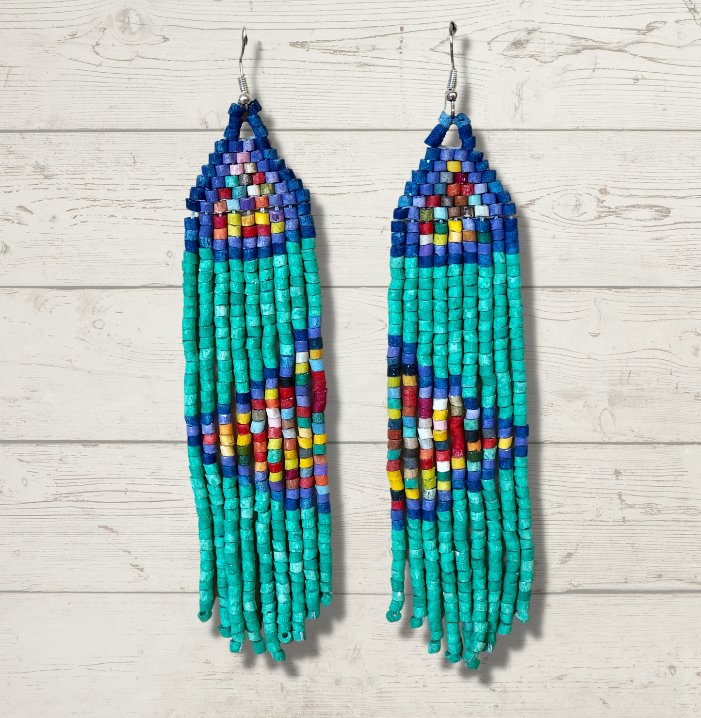 Pendientes colgantes largos con cuentas - "Long Tikal Harmony", hechos a mano