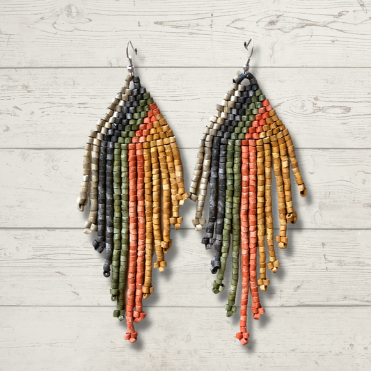 Pendientes colgantes largos con cuentas - "Tikal Synergy Earth", hechos a mano