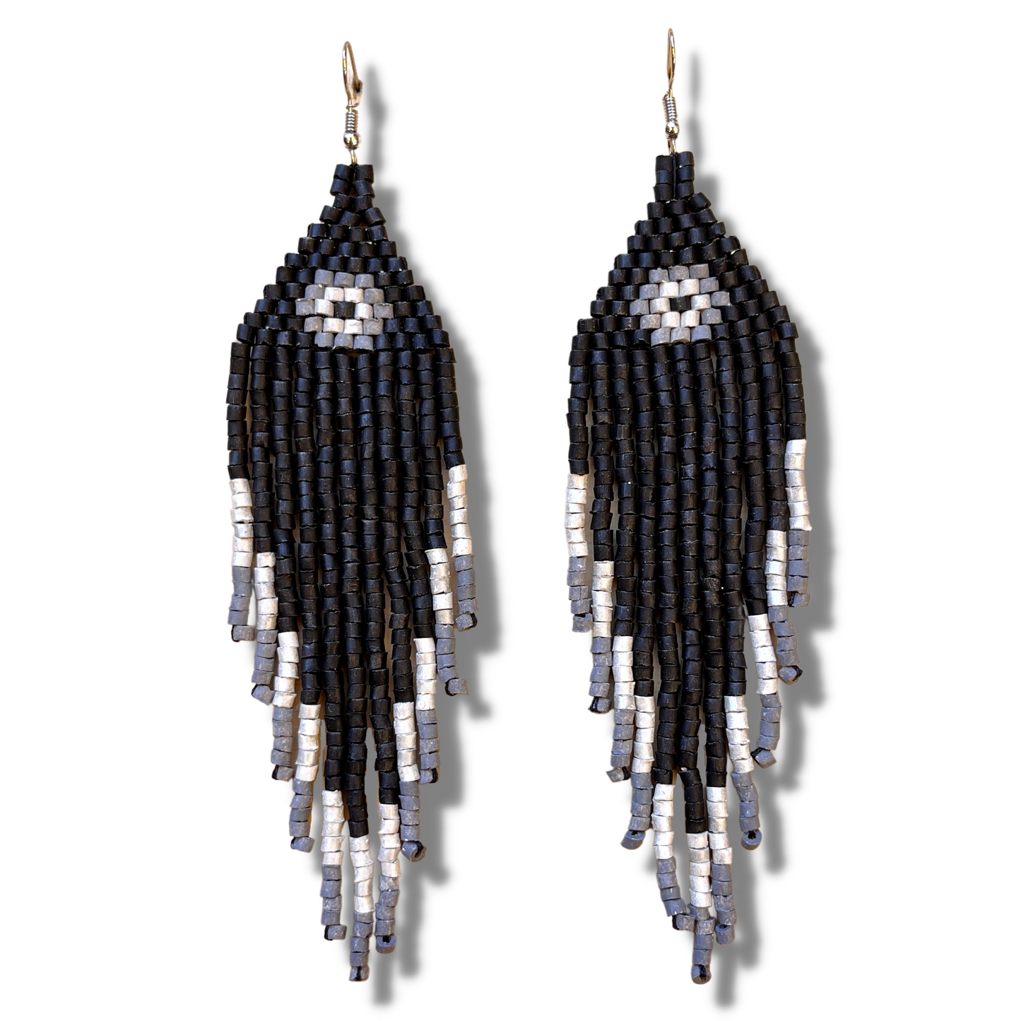 Black, Silver Fringe and Dentalium Shells — Beading Michif - Handmade  Beaded Earrings