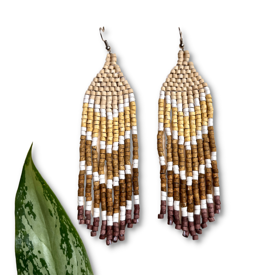 Five Arrows, Five Tones Fringe Earrings - "Tikal Arrows"