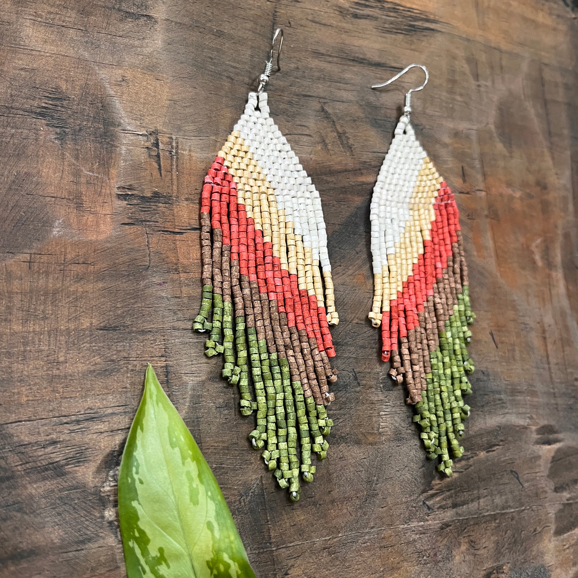 Ceramic-beaded, Fringe Earrings - Slim Tikal Spot – Los Colores de