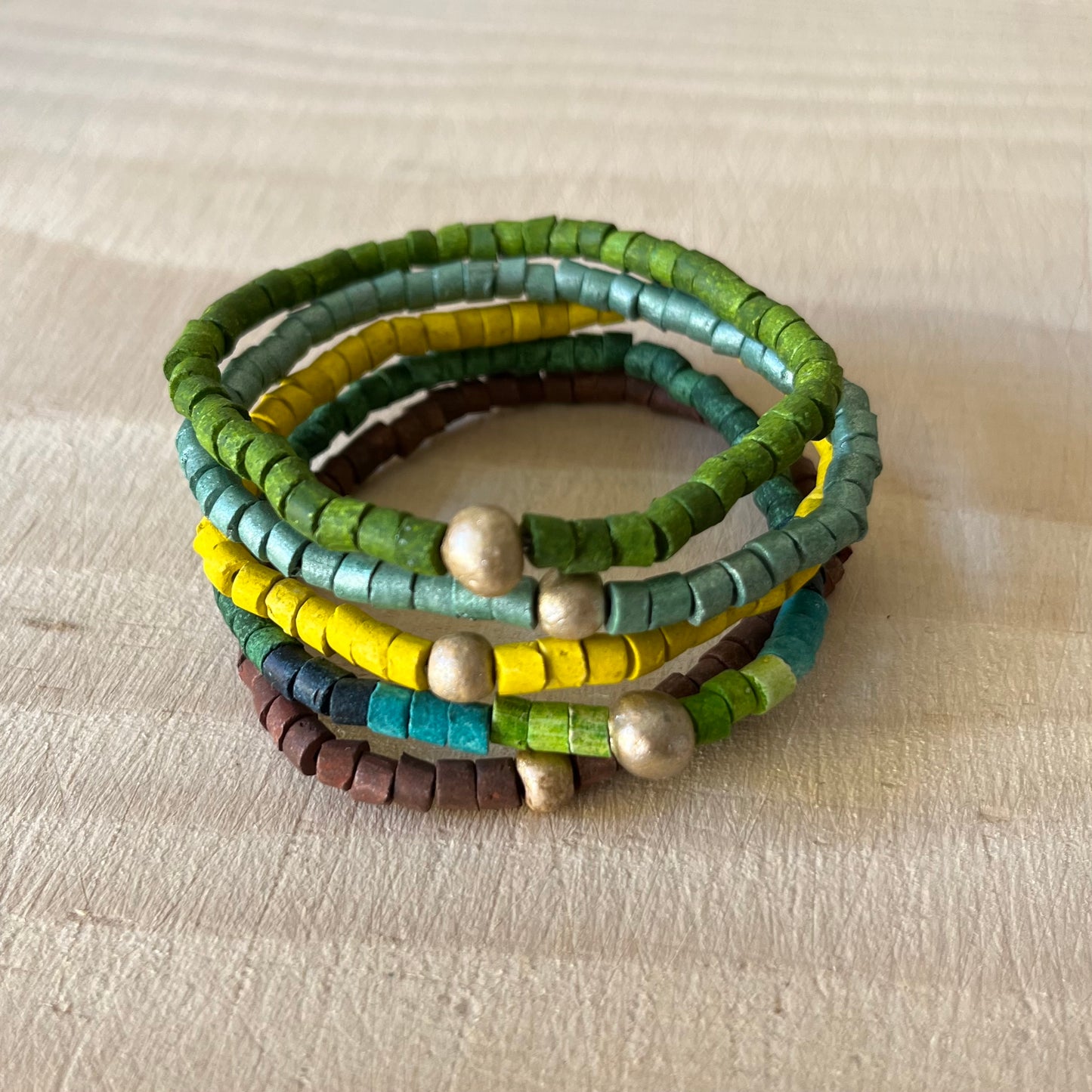 Ocean Blue And Green Stretchy Clay Bead Bracelet