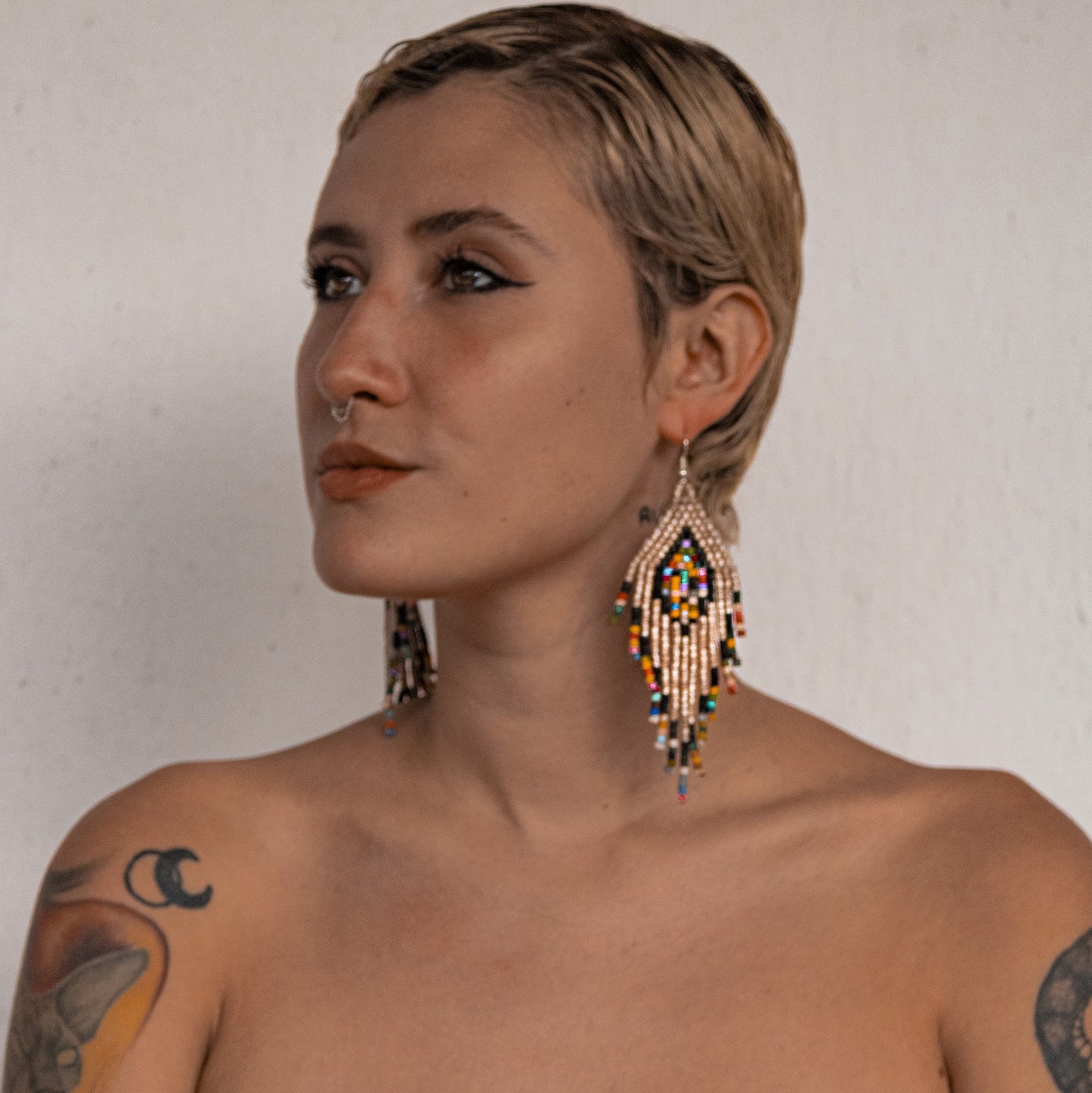 Pendientes colgantes largos con cuentas - "Tikal Diamond", hechos a mano