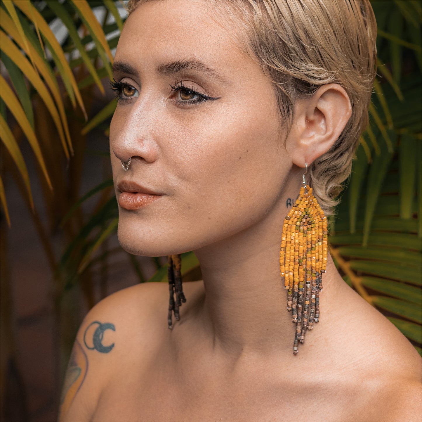 Beaded, Fringe Earrings - Slim Tikal Lightning