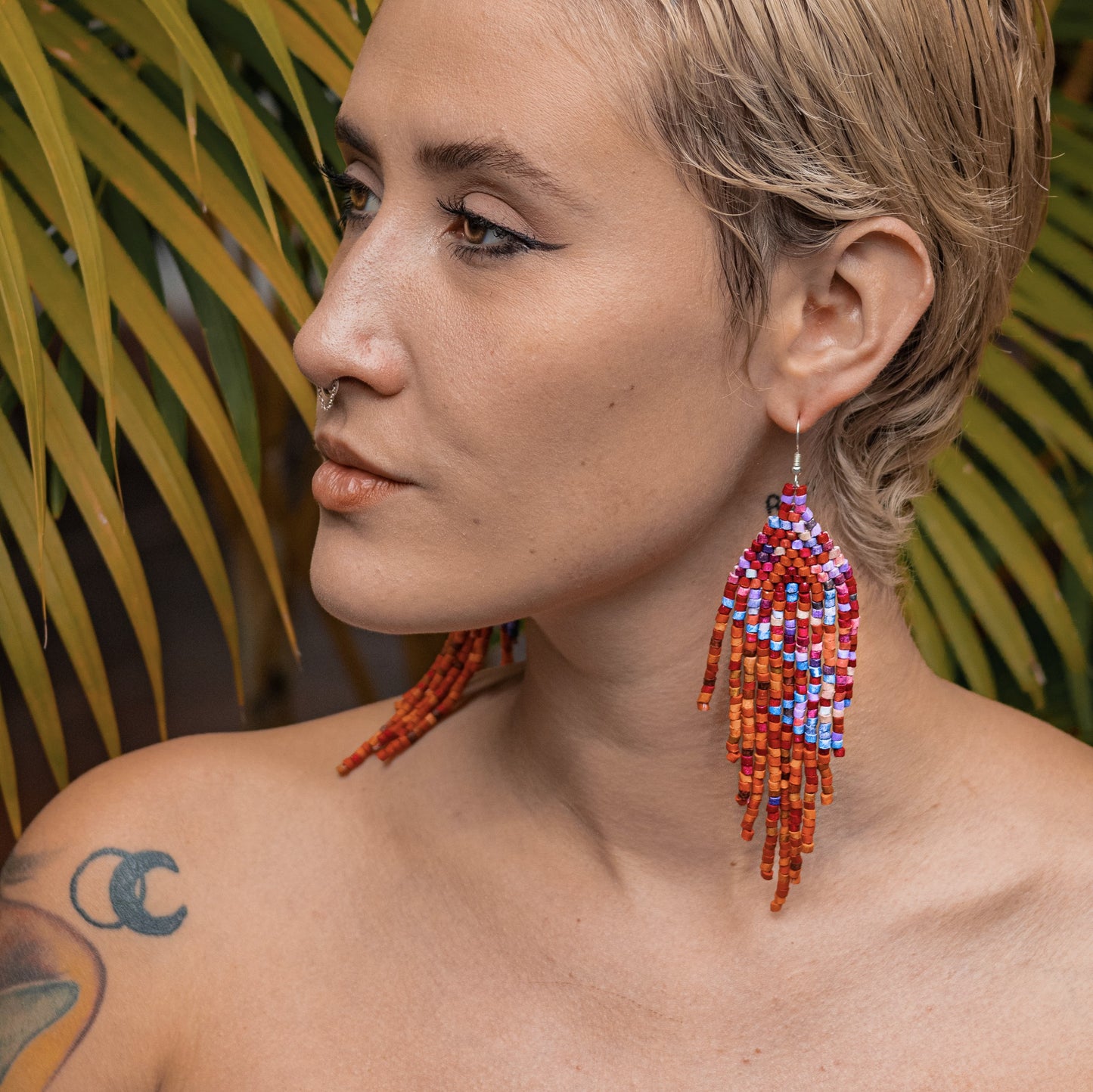 Beaded, Fringe Earrings - Slim Tikal Lightning