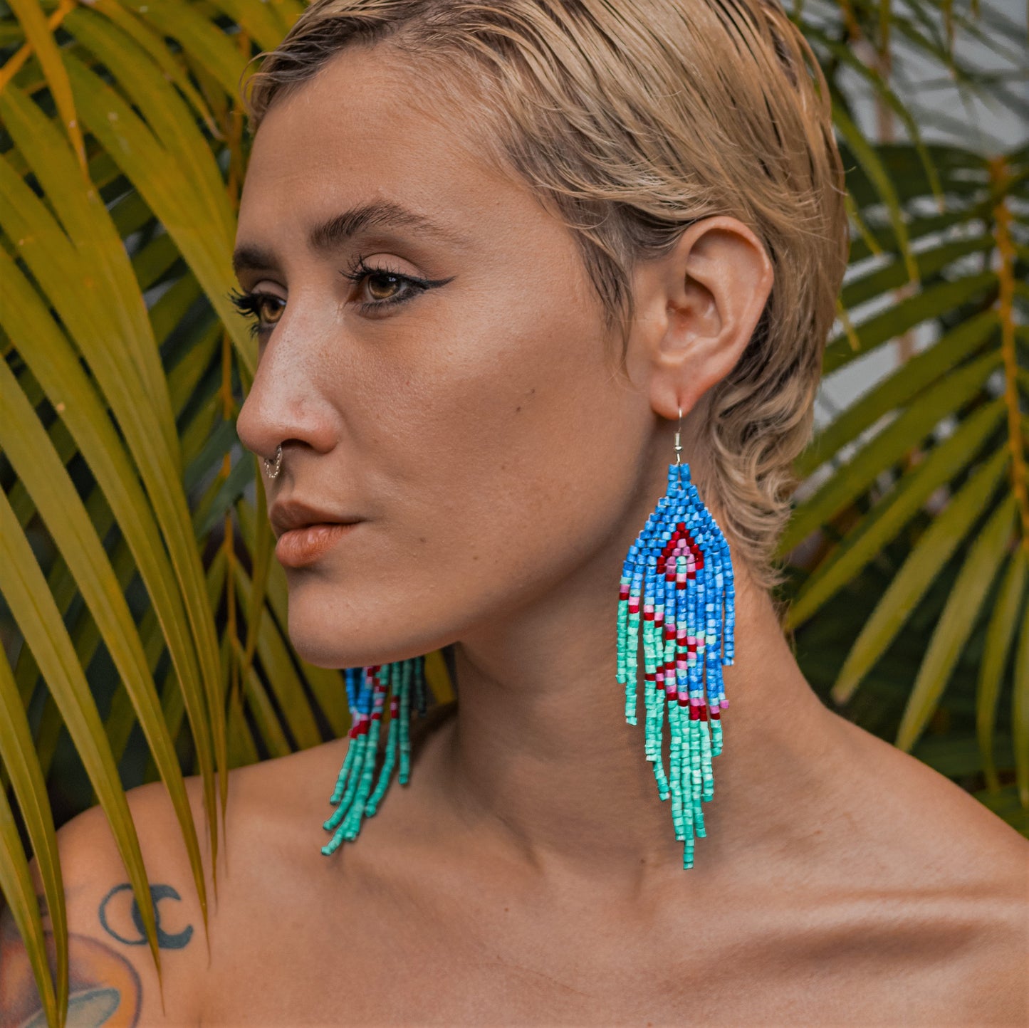 Beaded, Fringe Earrings - Slim Tikal Lightning