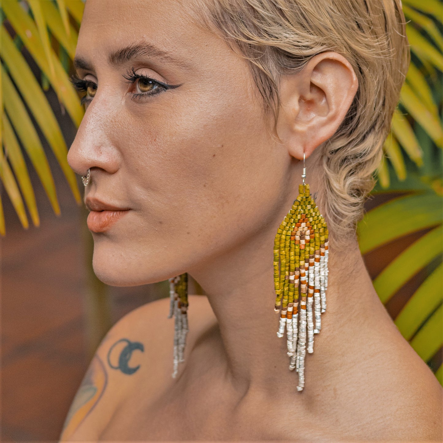 Beaded, Fringe Earrings - Slim Tikal Lightning