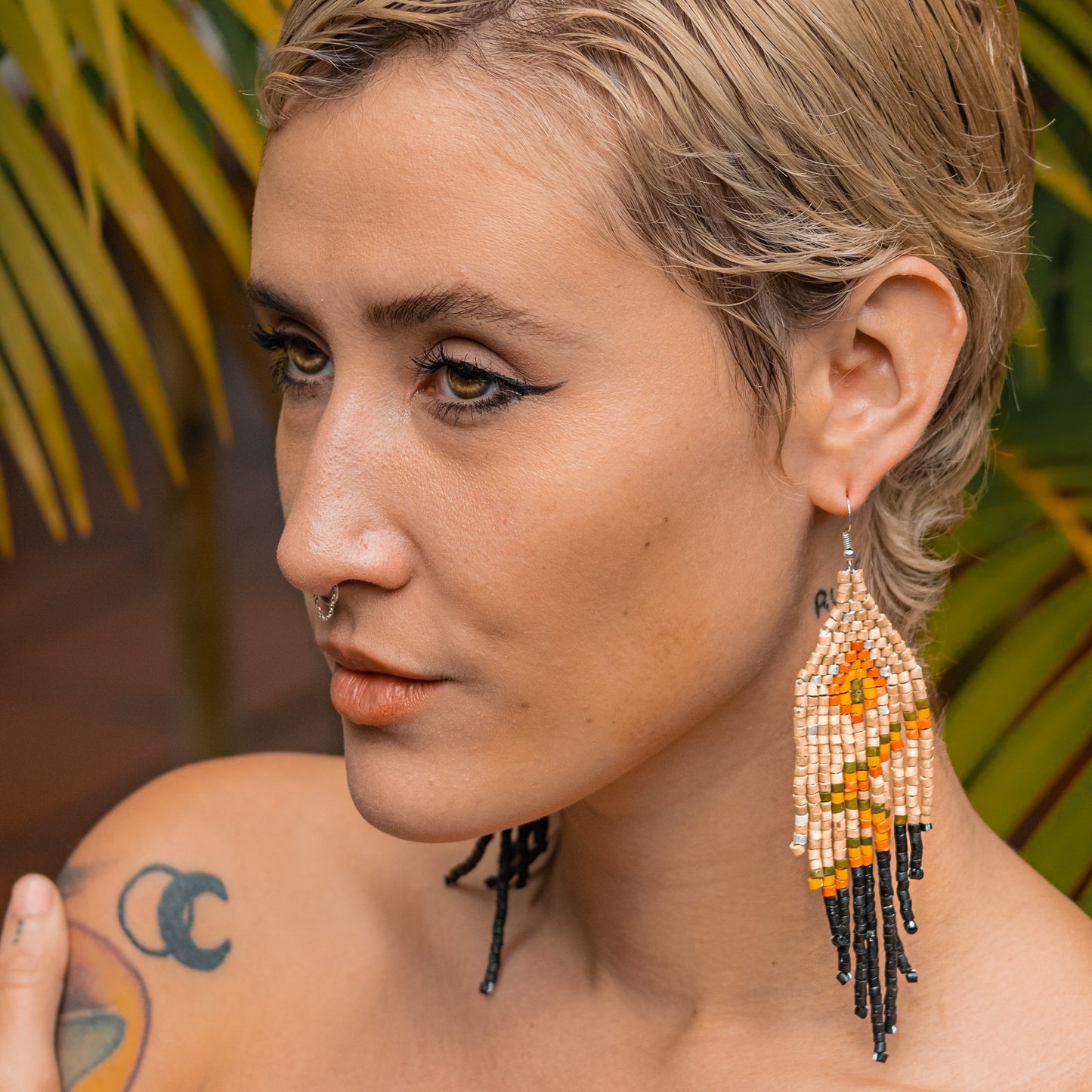 Beaded, Fringe Earrings - Slim Tikal Lightning