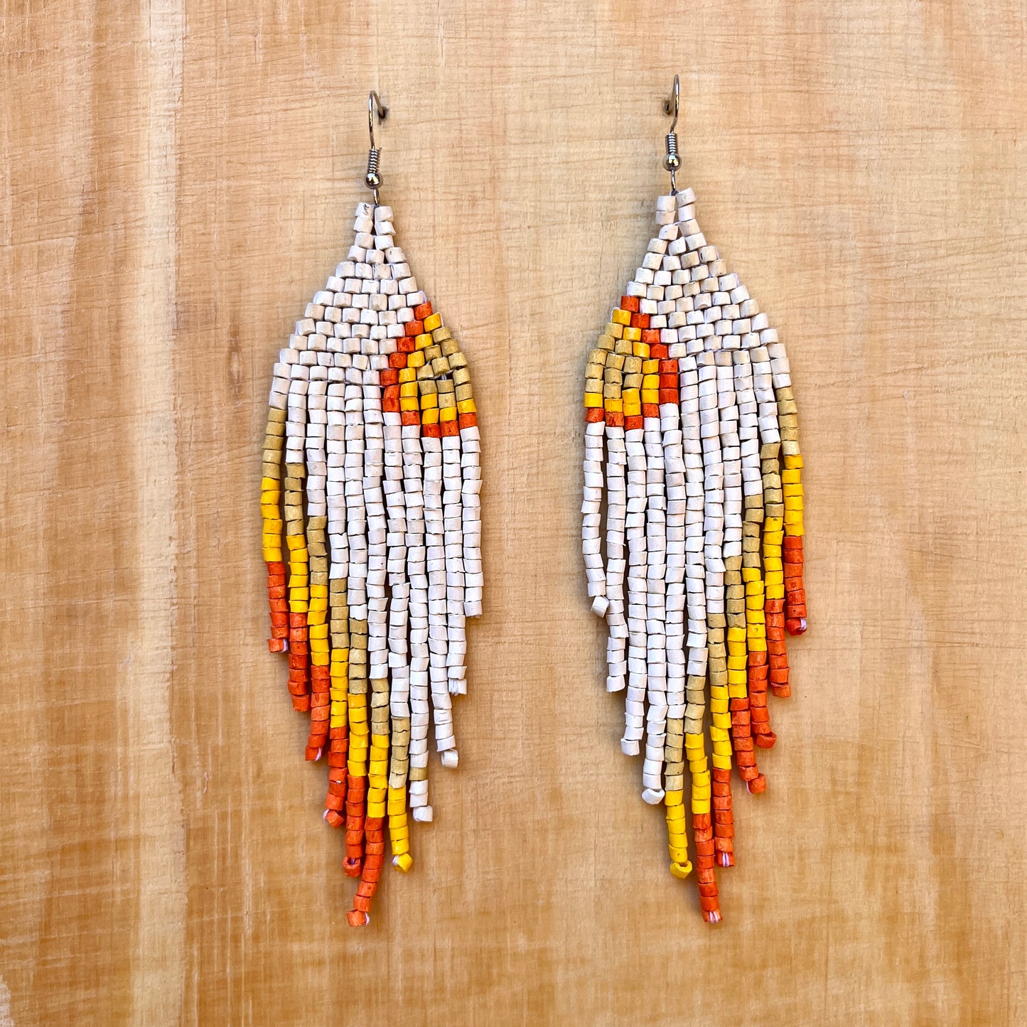 Ceramic-beaded, Shoulder-long Earrings - "Slim Tikal Palindrome"