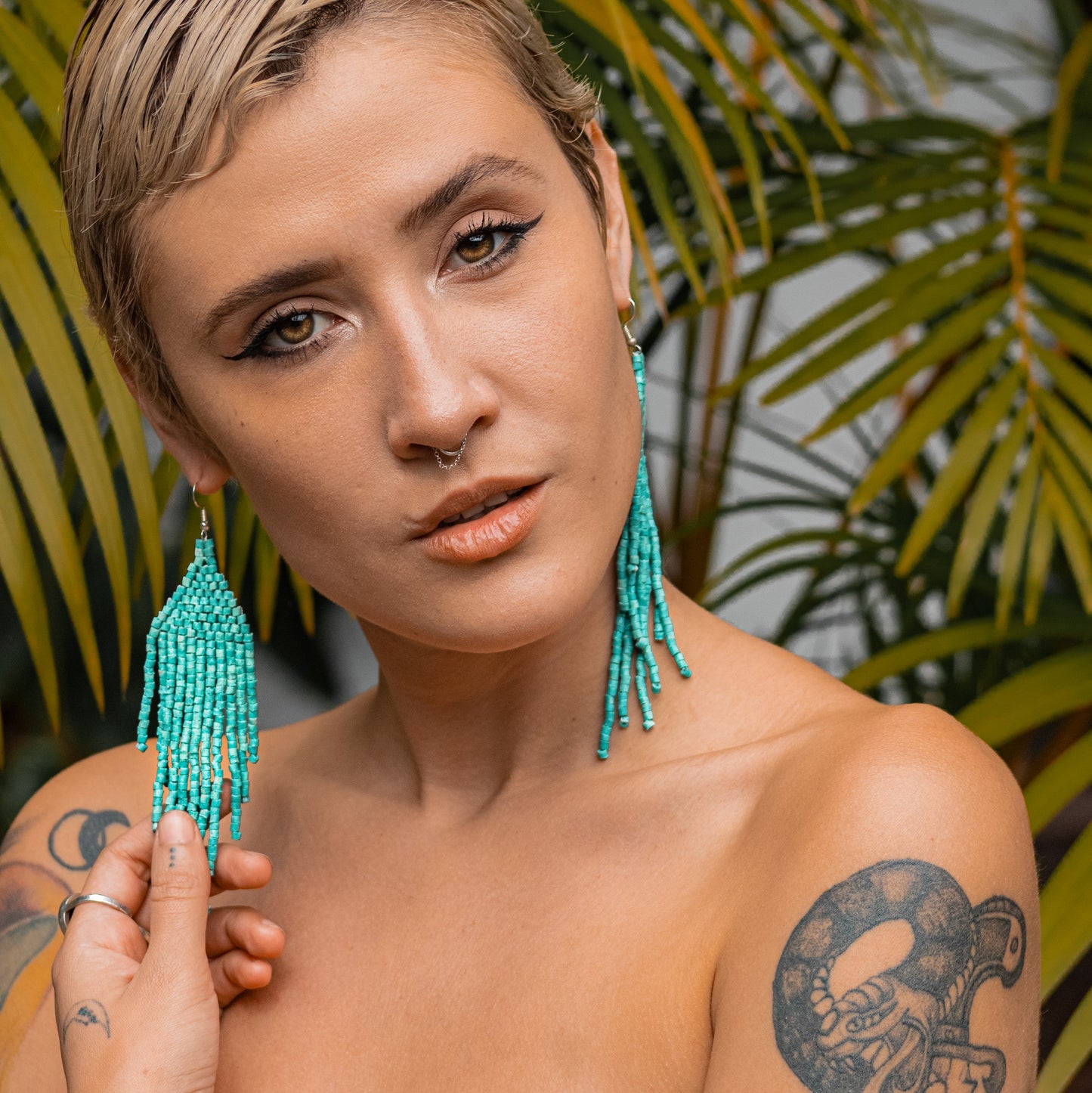 Aretes con flecos y cuentas - "Slim Tikal Jun"
