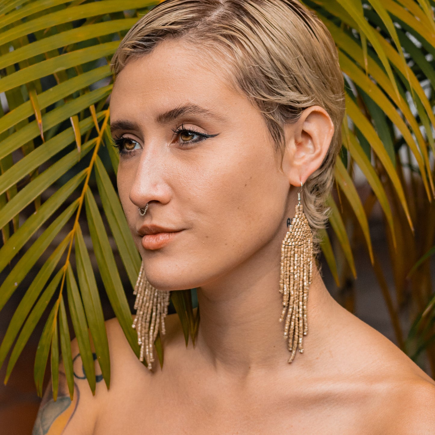 Aretes con flecos y cuentas - "Slim Tikal Jun"