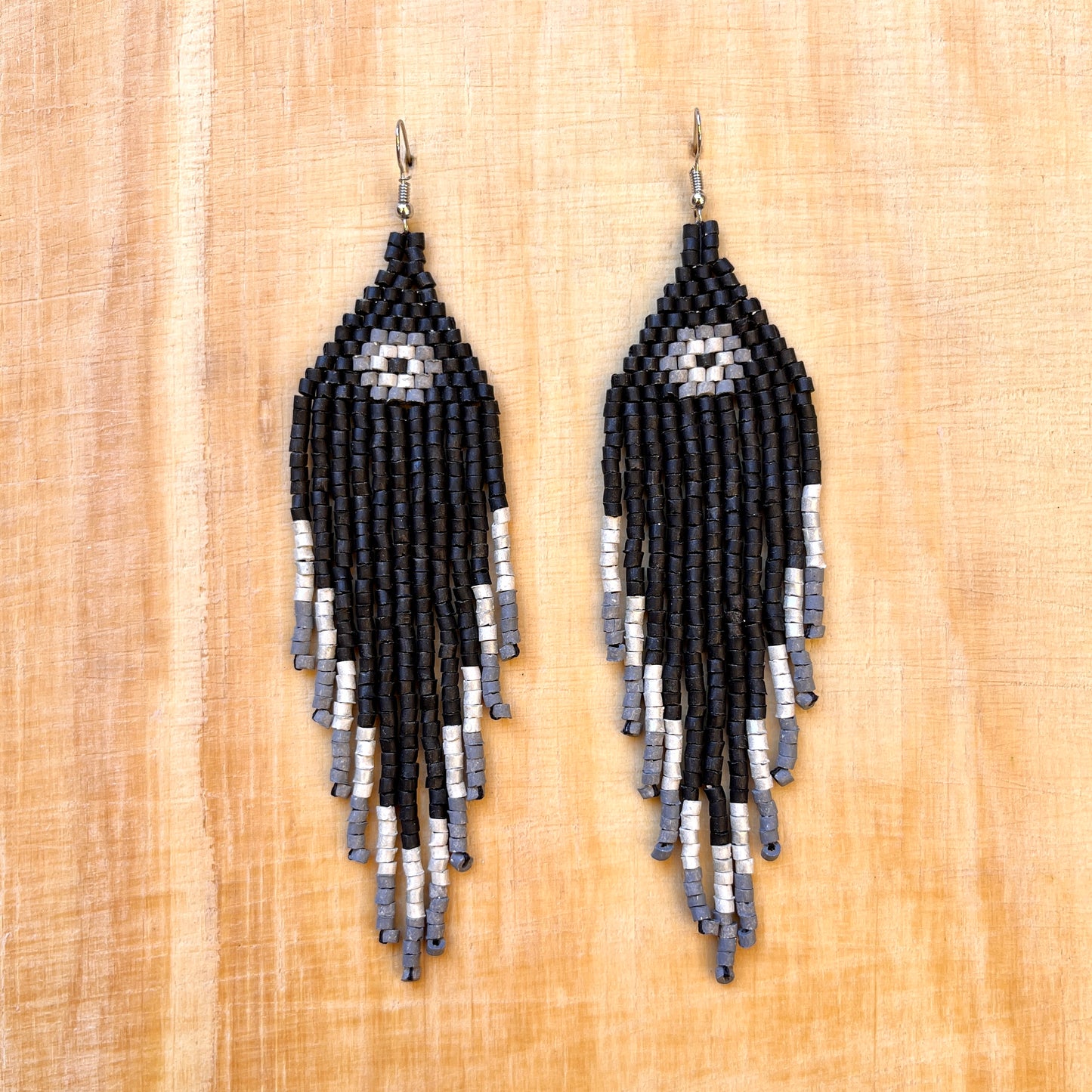 Ceramic-beaded, Fringe Earrings - Slim Tikal Spot