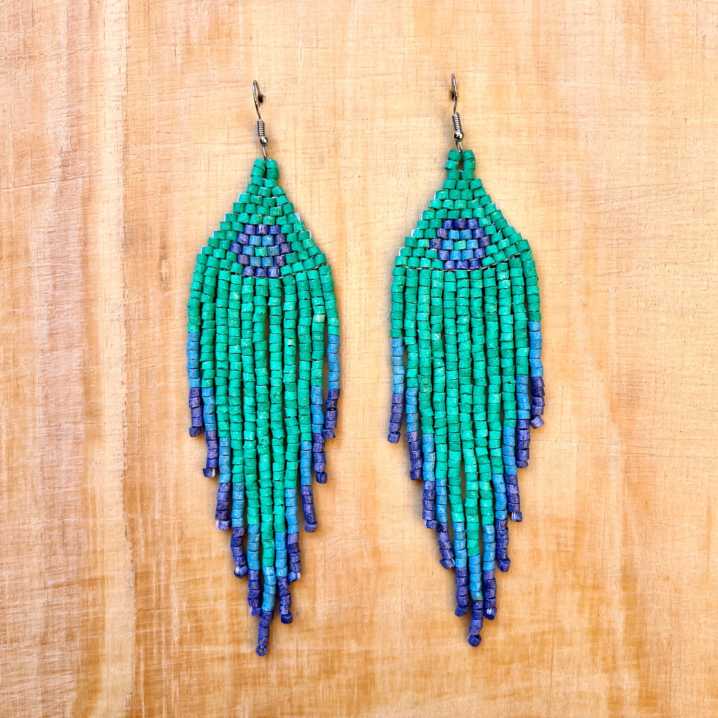 Ceramic-beaded, Fringe Earrings - Slim Tikal Spot