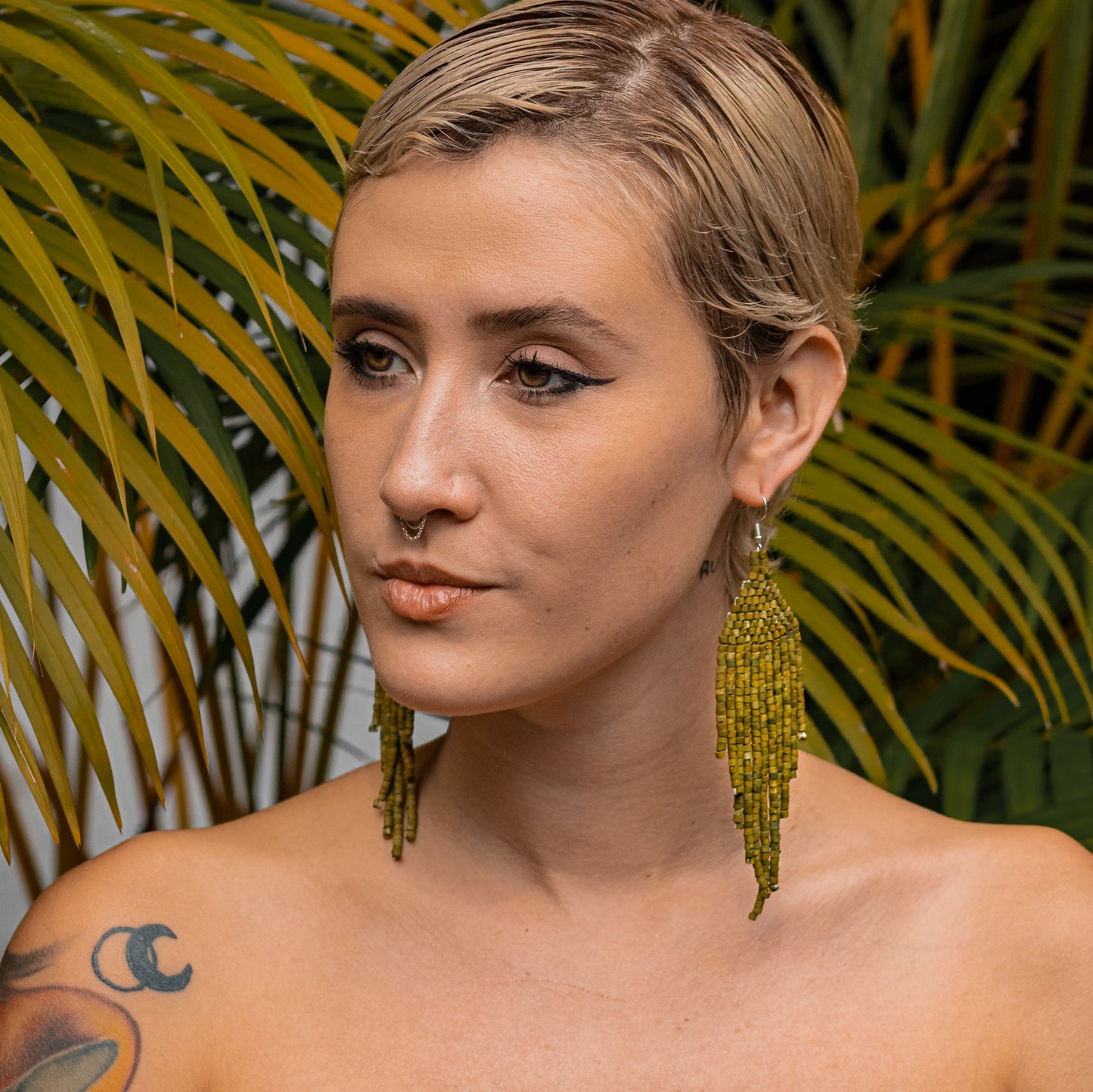 Aretes con flecos y cuentas - "Slim Tikal Jun"