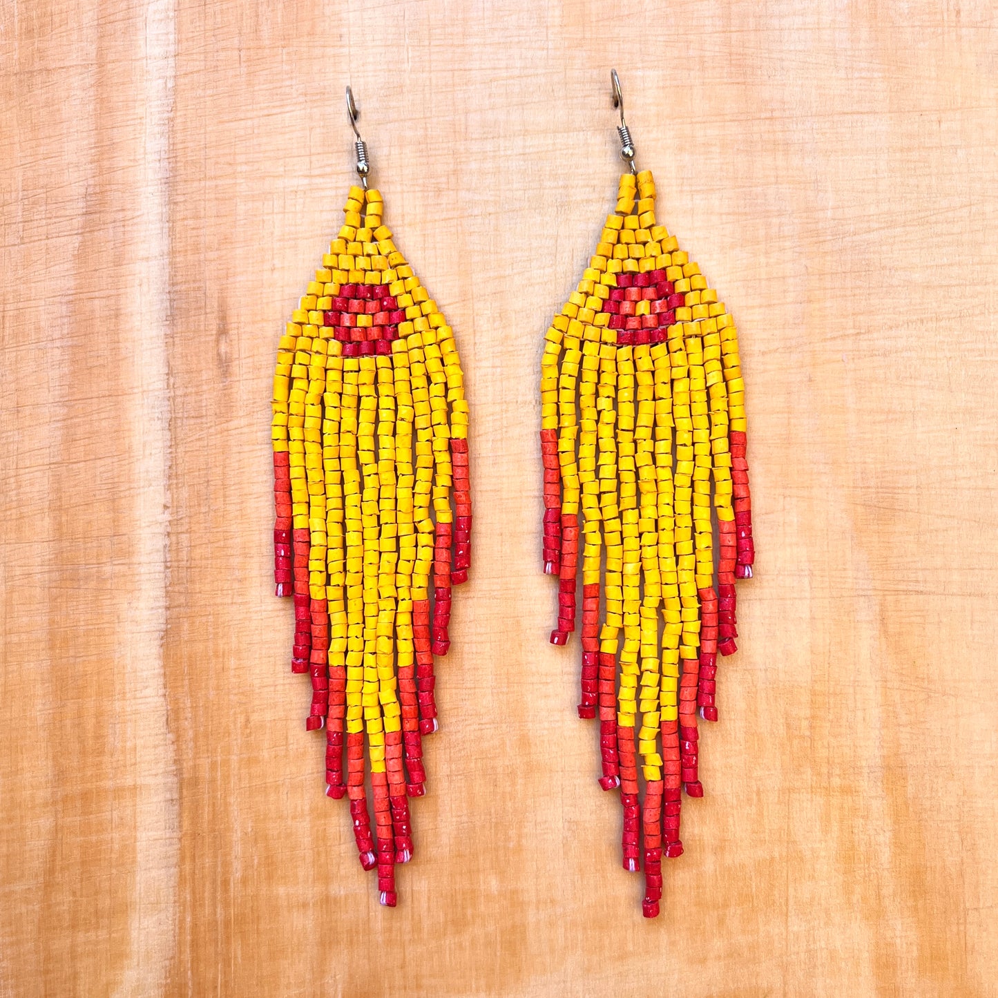 Ceramic-beaded, Fringe Earrings - Slim Tikal Spot