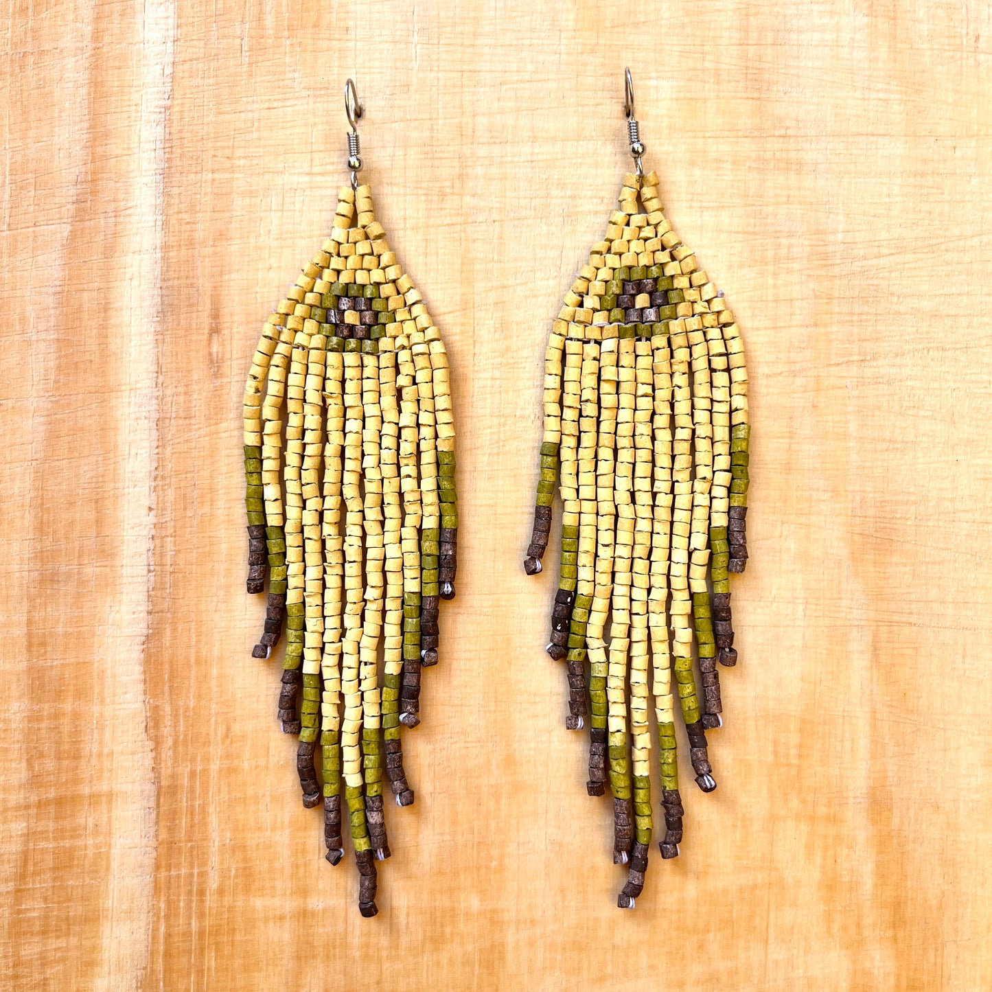 Ceramic-beaded, Fringe Earrings - Slim Tikal Spot