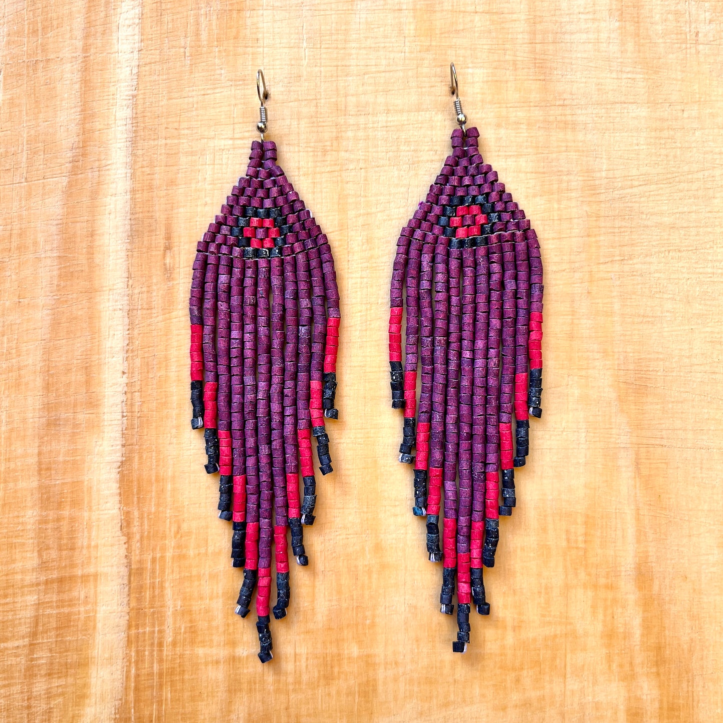 Ceramic-beaded, Fringe Earrings - Slim Tikal Spot