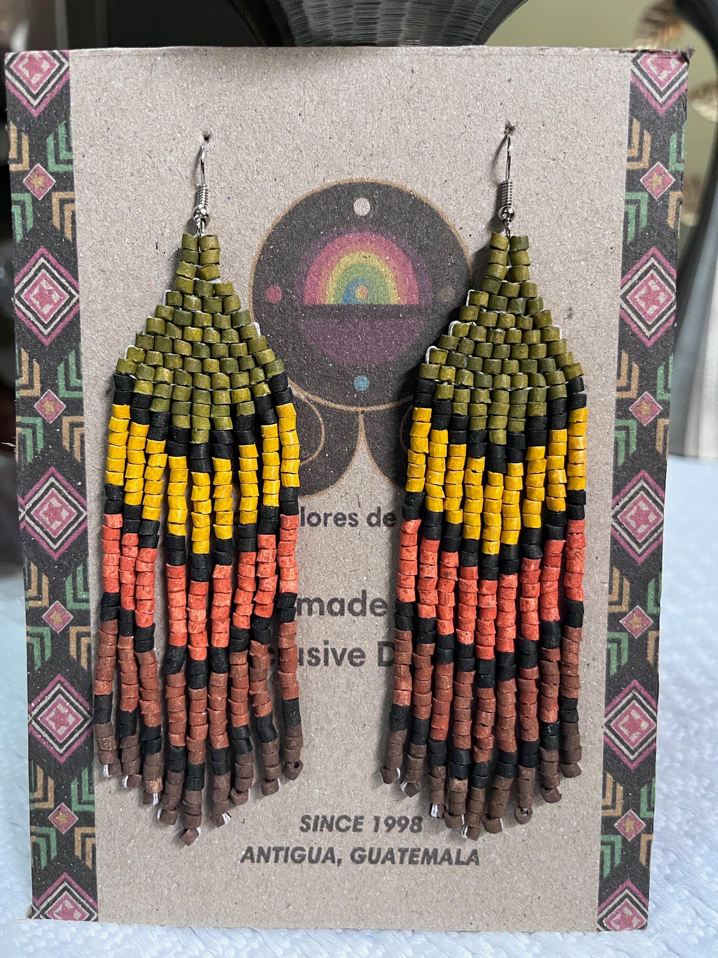 Five Arrows, Five Tones Fringe Earrings - "Tikal Arrows"