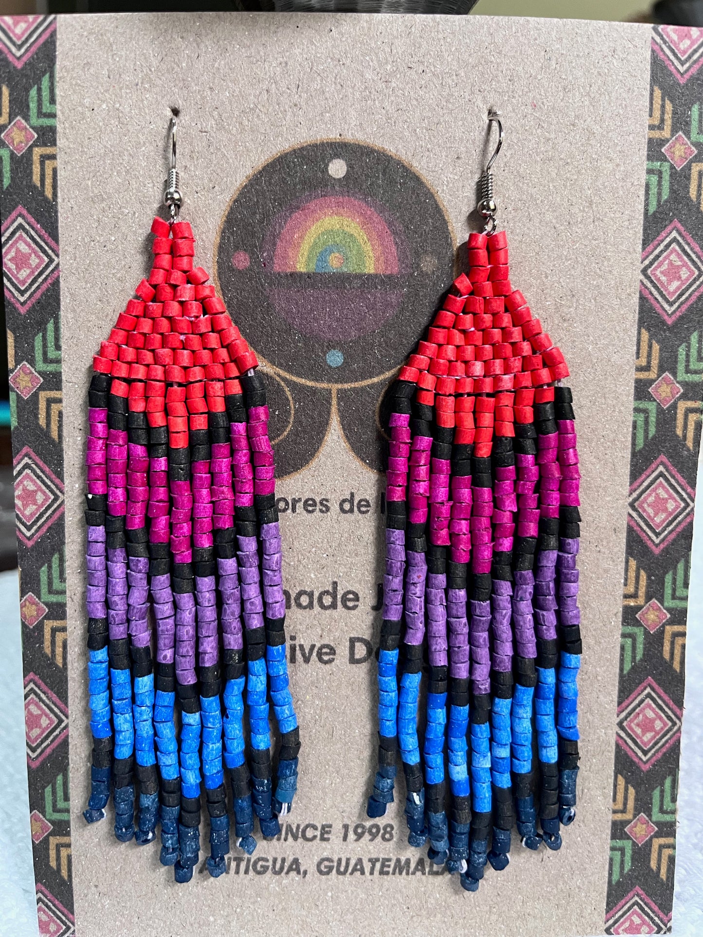 Five Arrows, Five Tones Fringe Earrings - "Tikal Arrows"