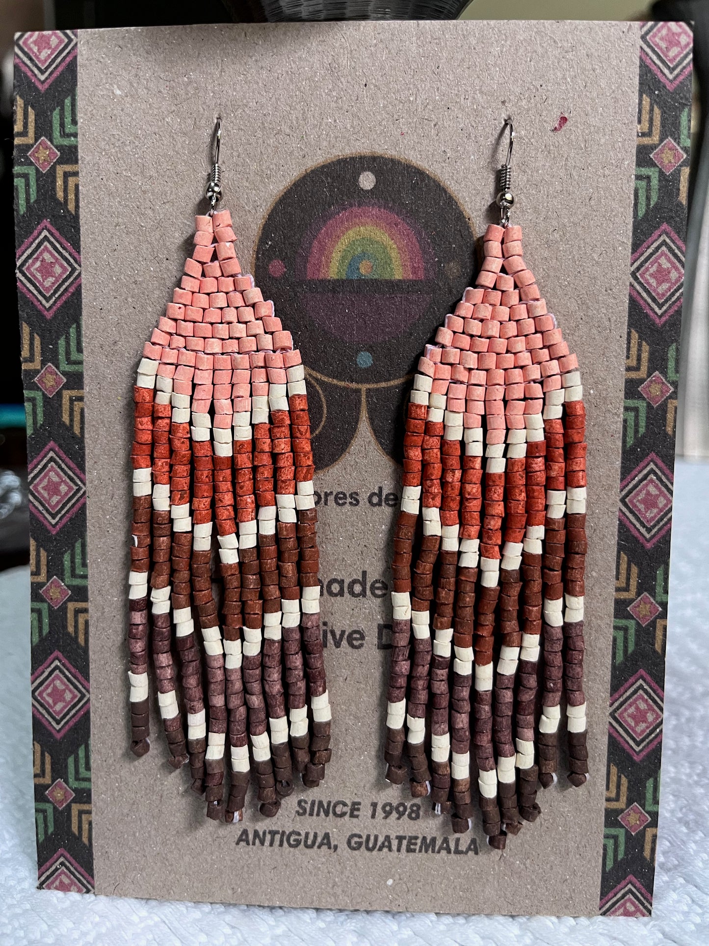 Five Arrows, Five Tones Fringe Earrings - "Tikal Arrows"