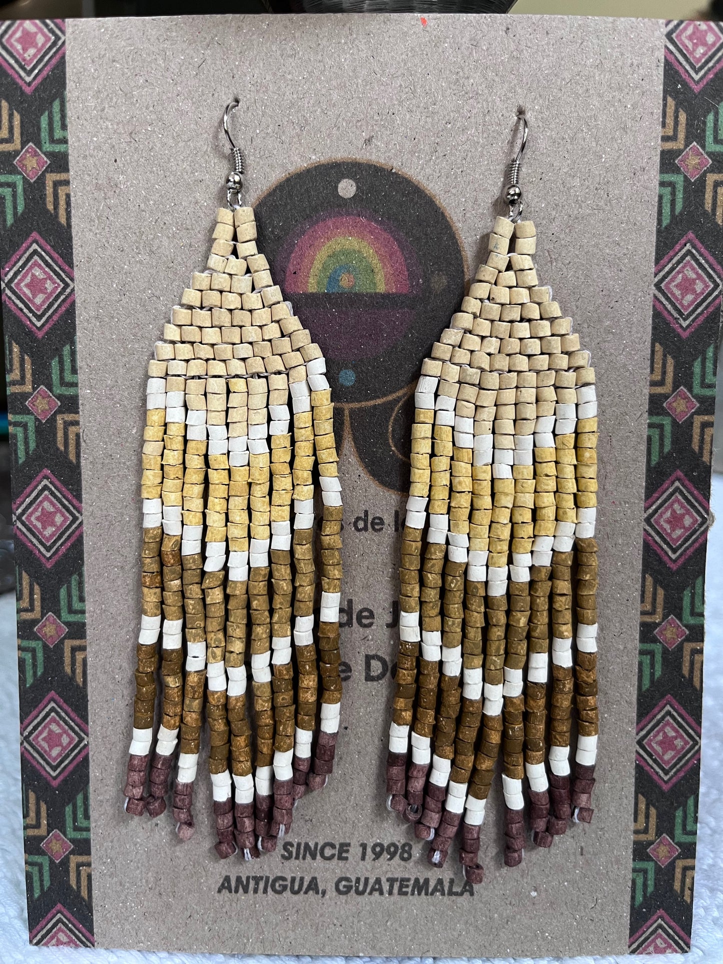 Five Arrows, Five Tones Fringe Earrings - "Tikal Arrows"