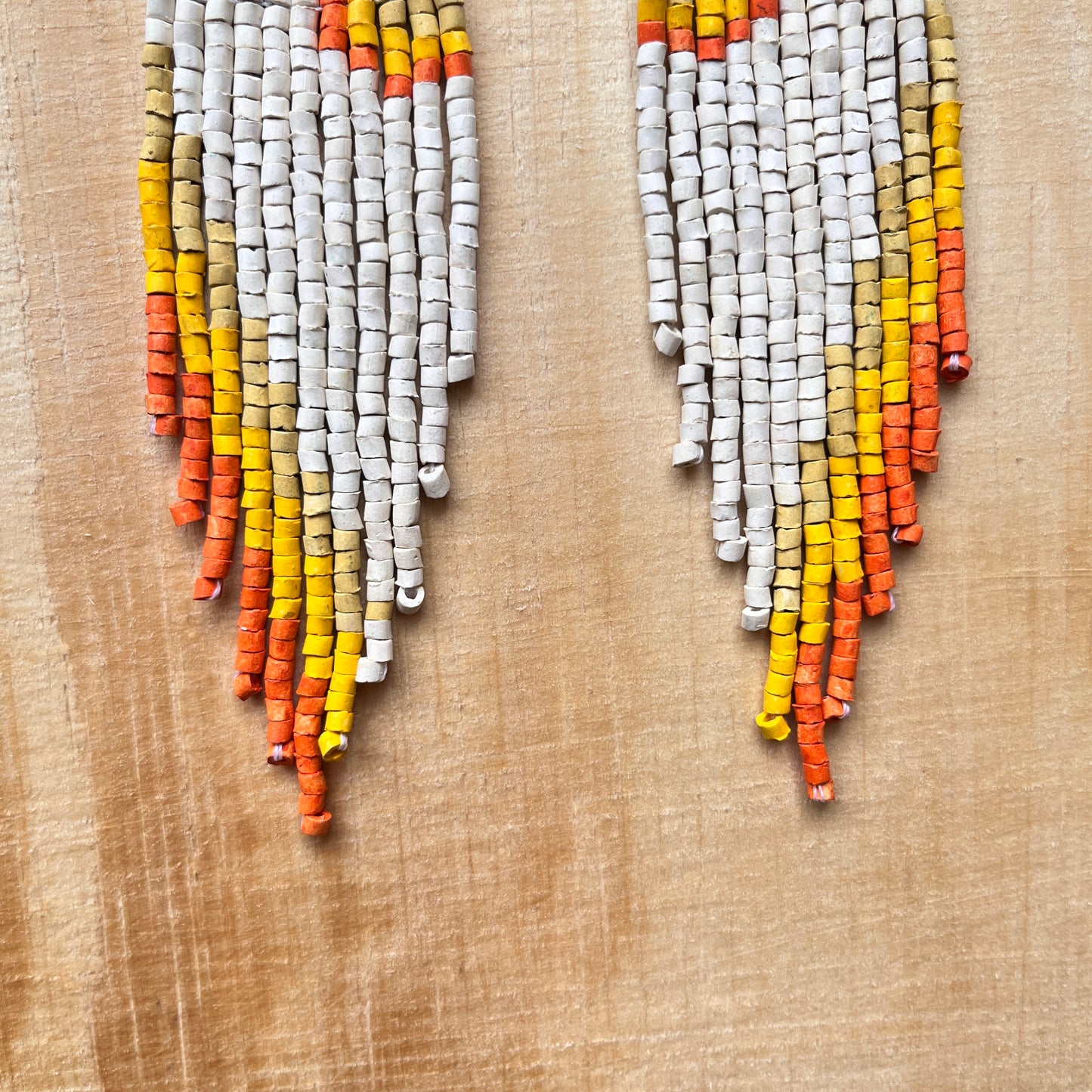 Ceramic-beaded, Shoulder-long Earrings - "Slim Tikal Palindrome"