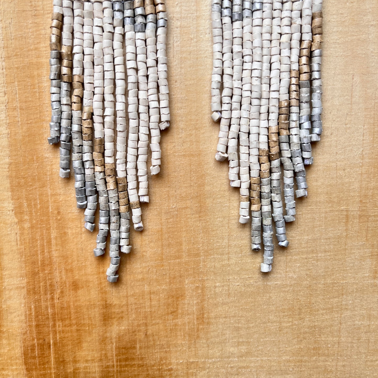 Ceramic-beaded, Shoulder-long Earrings - "Slim Tikal Palindrome"