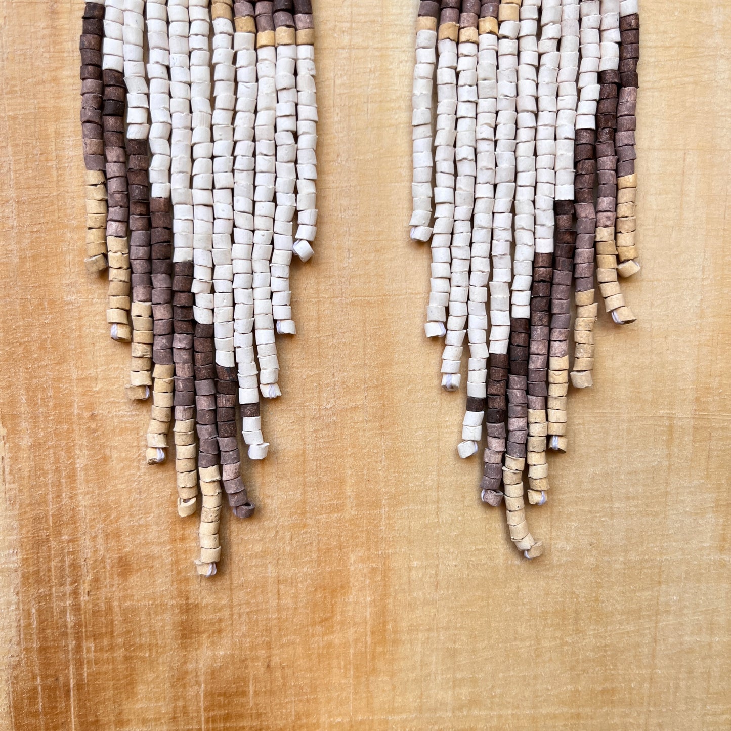 Ceramic-beaded, Shoulder-long Earrings - "Slim Tikal Palindrome"