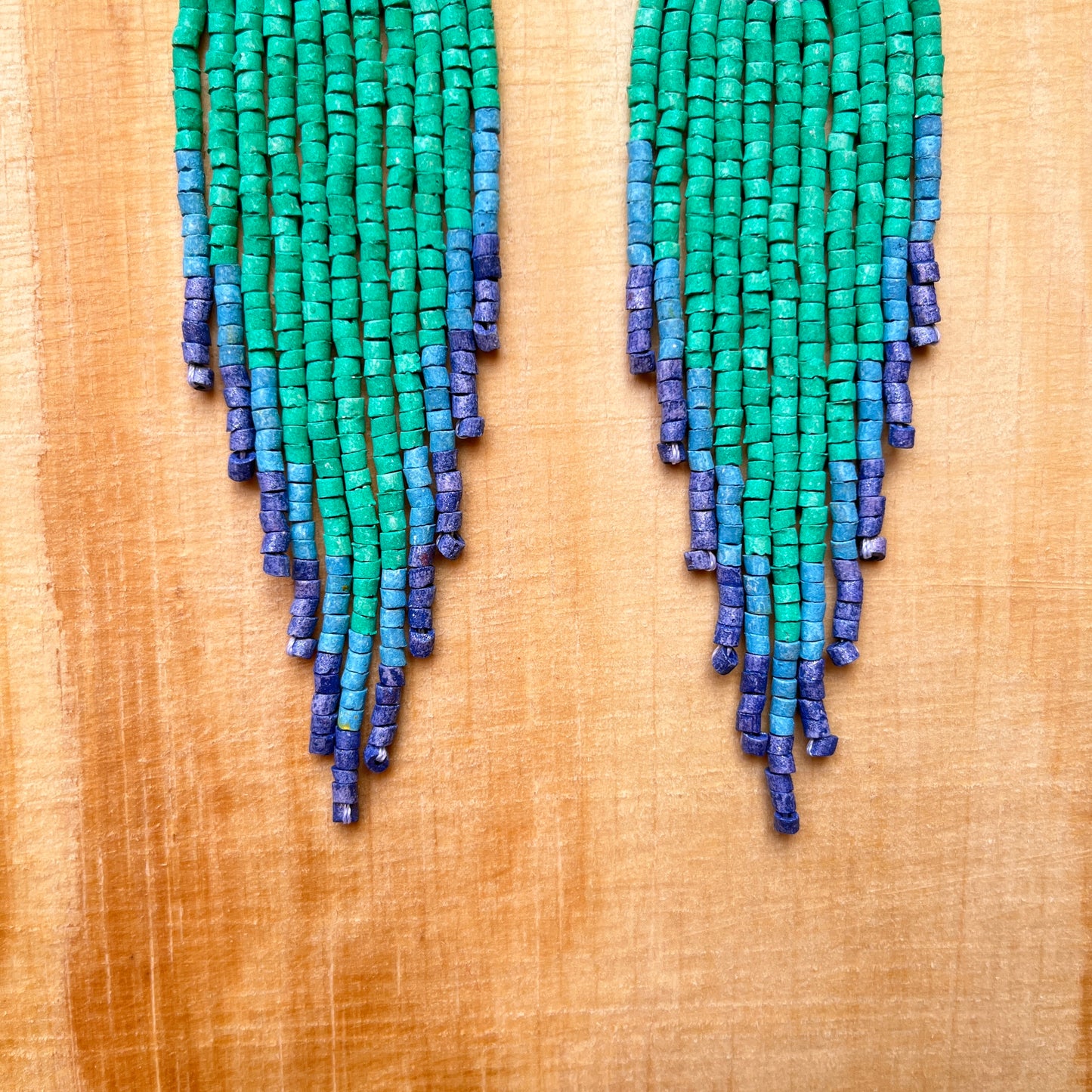 Ceramic-beaded, Fringe Earrings - Slim Tikal Spot