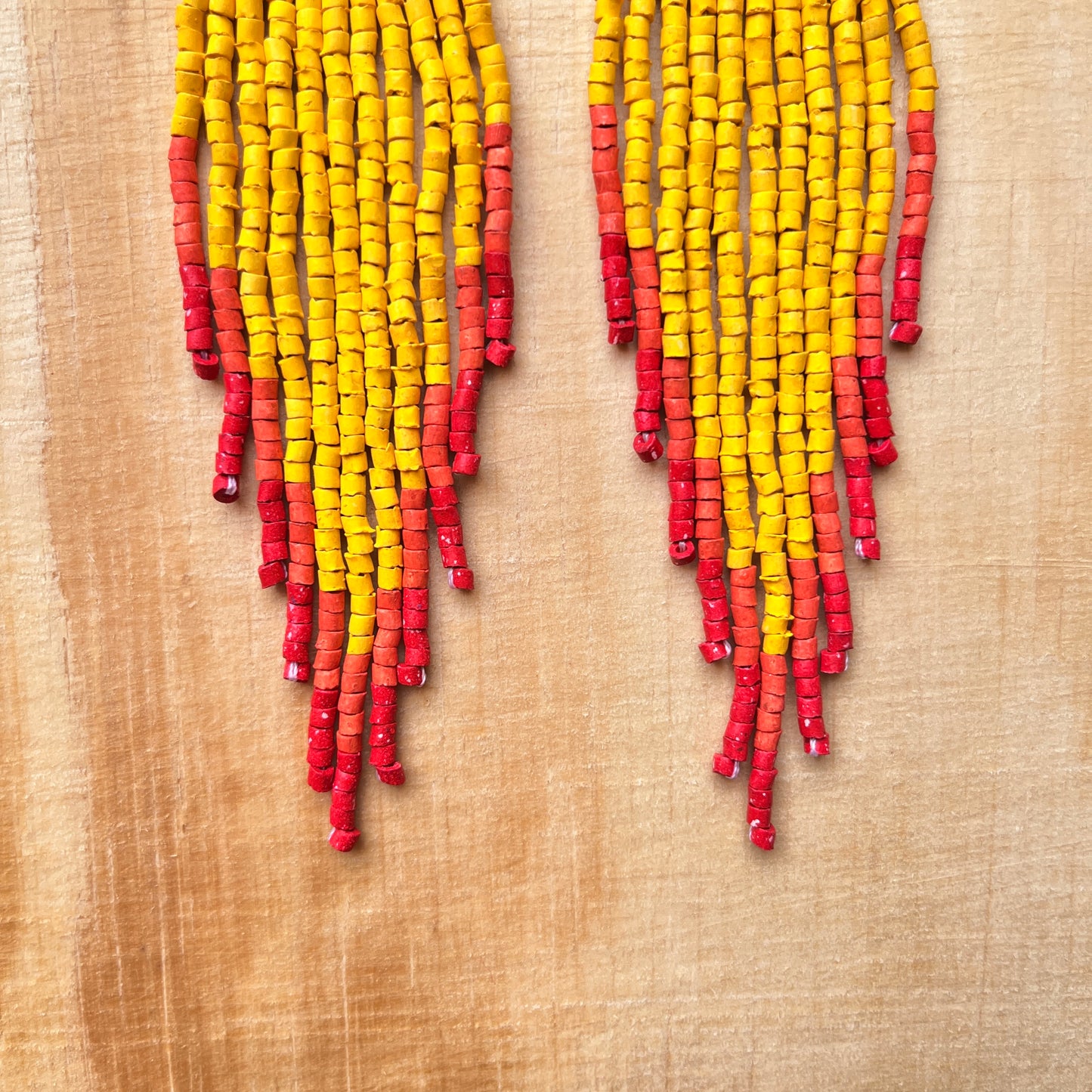 Ceramic-beaded, Fringe Earrings - Slim Tikal Spot