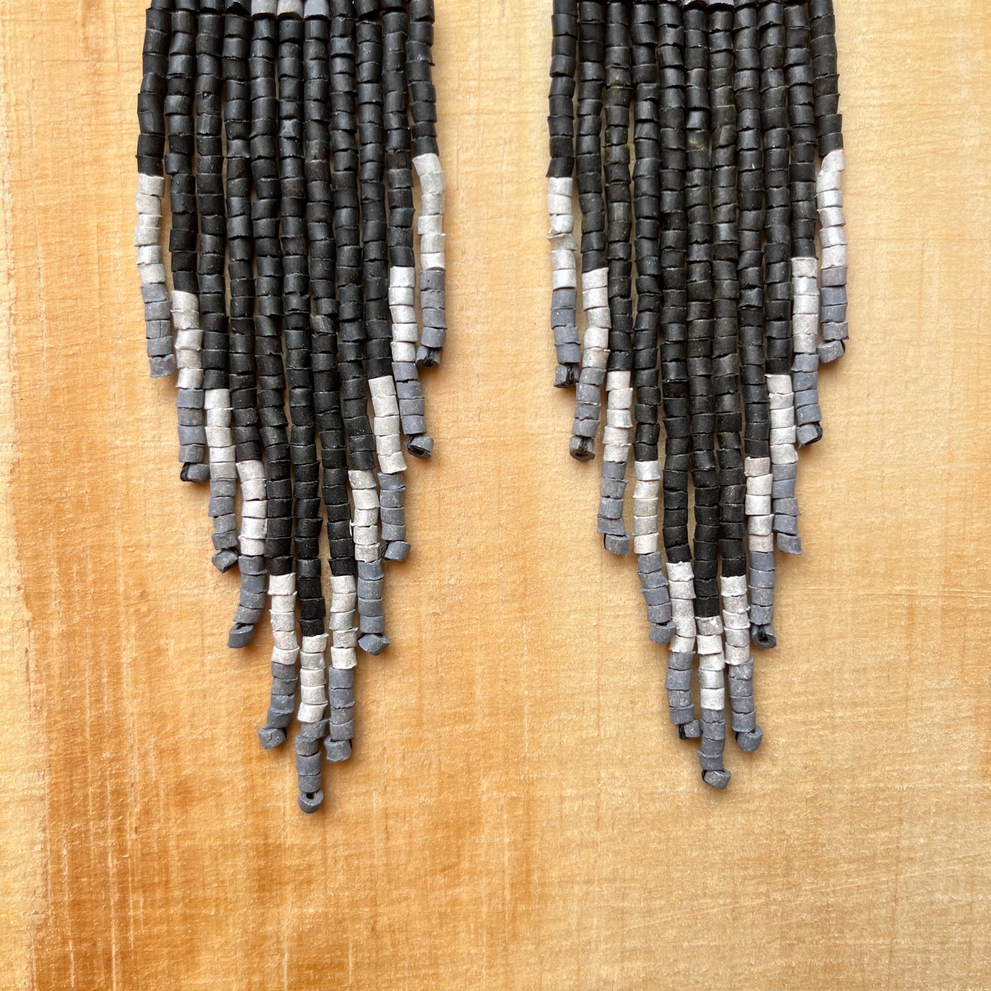 Ceramic-beaded, Fringe Earrings - Slim Tikal Spot