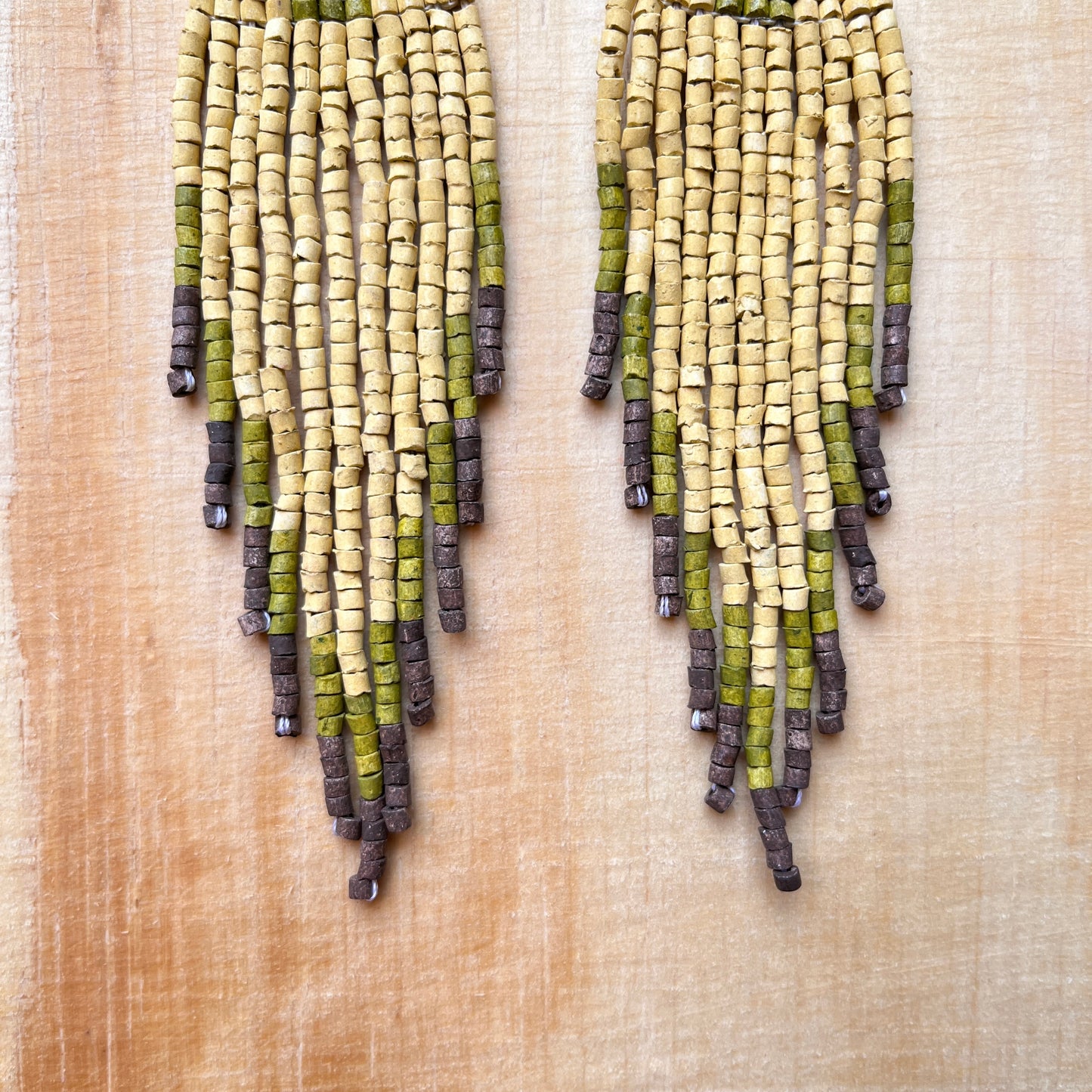 Ceramic-beaded, Fringe Earrings - Slim Tikal Spot