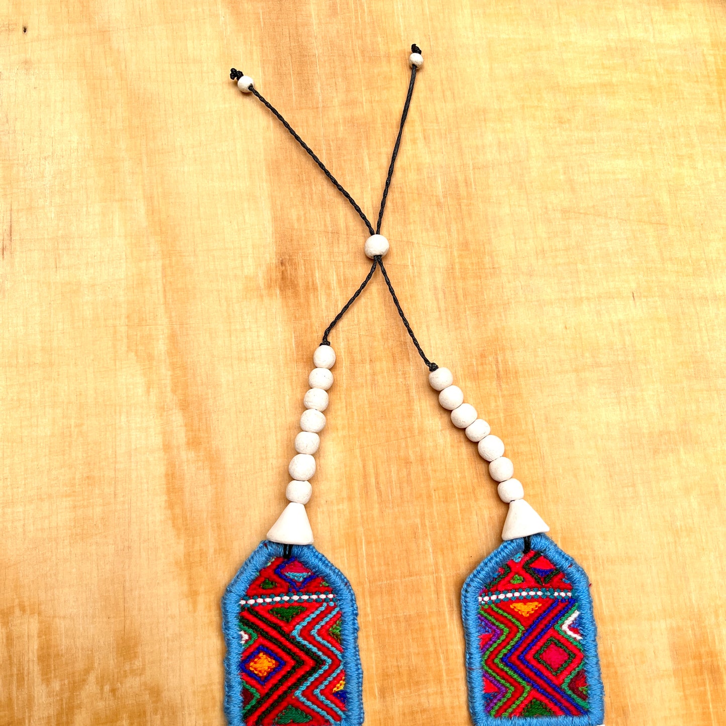 Necklaces with ceremonial textile and beaded chains - "Aguacatán Blancos"
