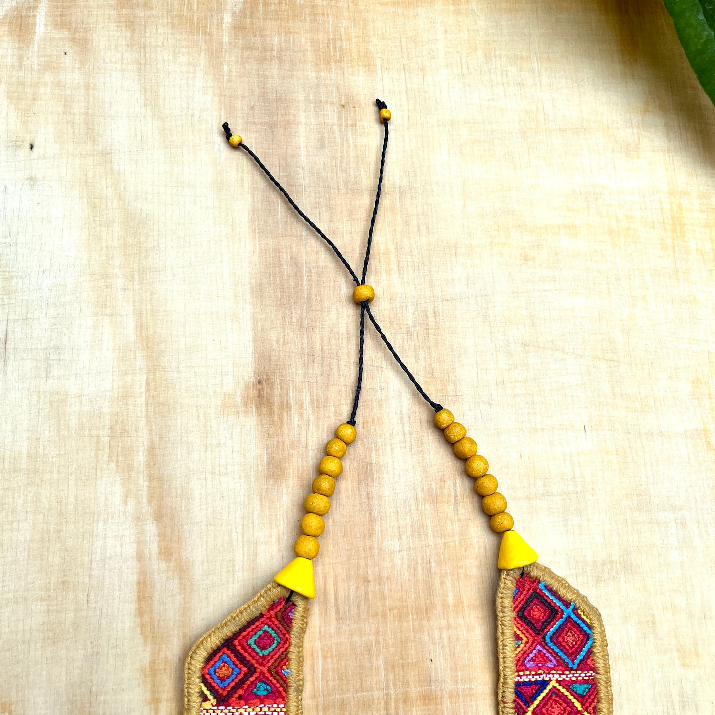 Necklaces with ceremonial textile and beaded chains - "Aguacatán Colores"