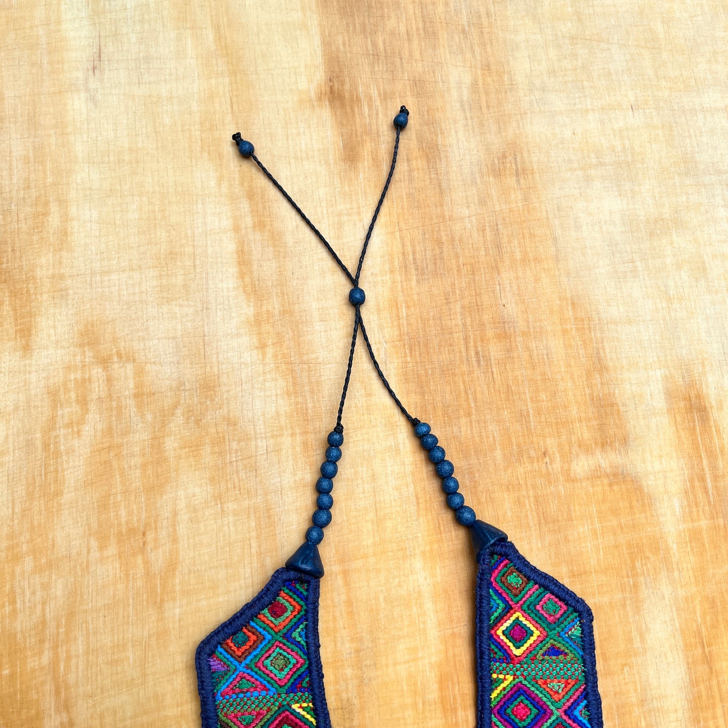 Necklaces with ceremonial textile and beaded chains - "Aguacatán Colores"