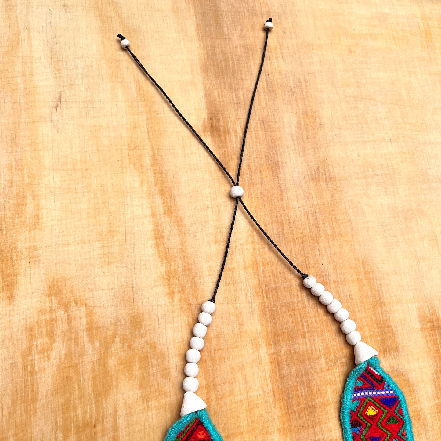 Necklaces with ceremonial textile and beaded chains - "Aguacatán Blancos"