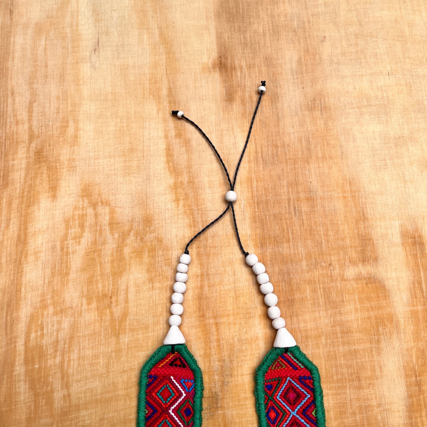 Necklaces with ceremonial textile and beaded chains - "Aguacatán Blancos"