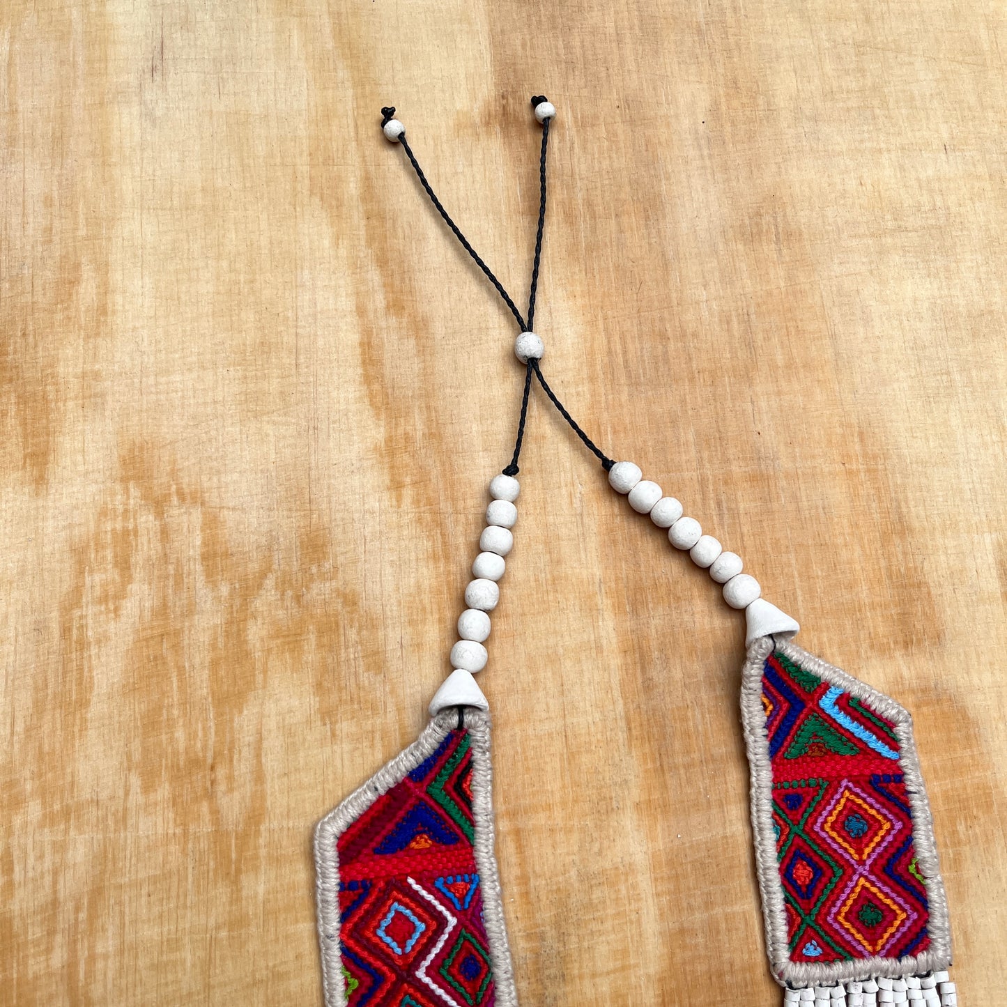 Necklaces with ceremonial textile and beaded chains - "Aguacatán Blancos"