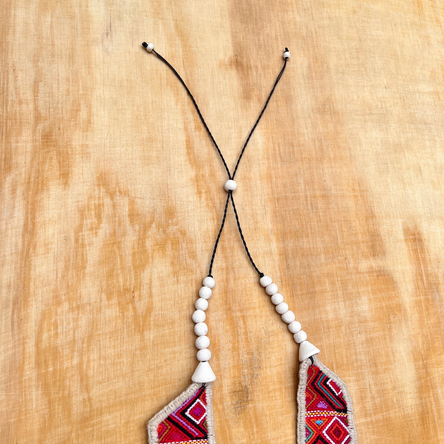 Necklaces with ceremonial textile and beaded chains - "Aguacatán Blancos"