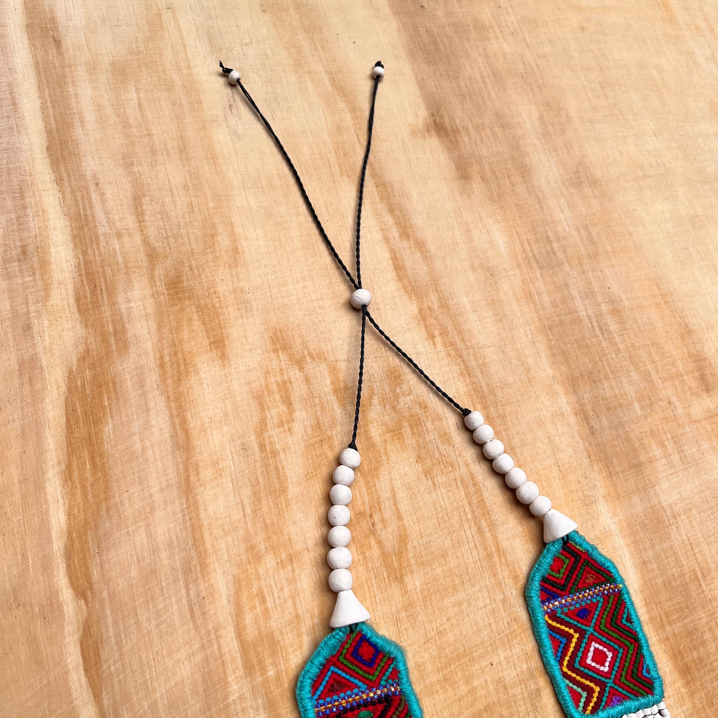 Necklaces with ceremonial textile and beaded chains - "Aguacatán Blancos"