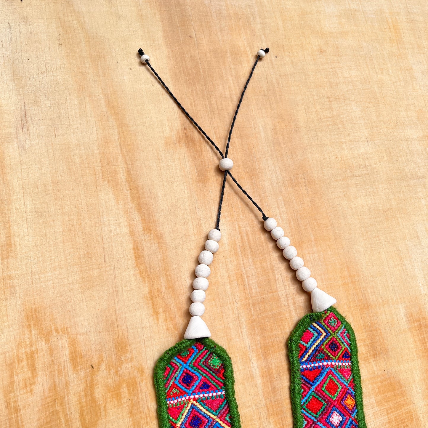 Necklaces with ceremonial textile and beaded chains - "Aguacatán Blancos"