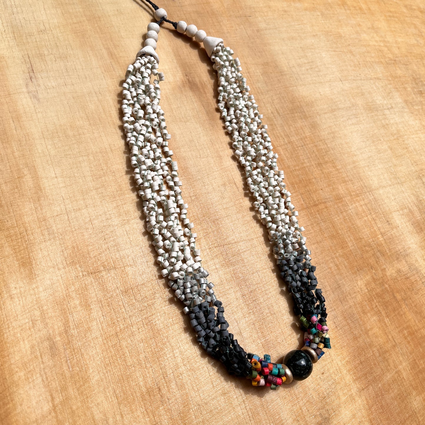 Beaded torsade necklace with jade - "Poporopo Jade"