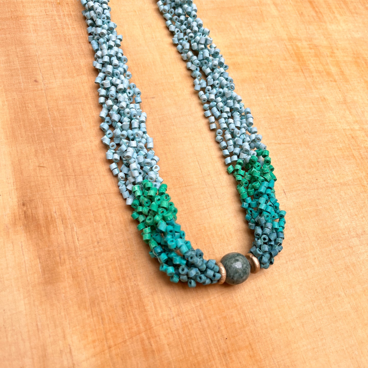 Beaded torsade necklace with jade - "Poporopo Jade"