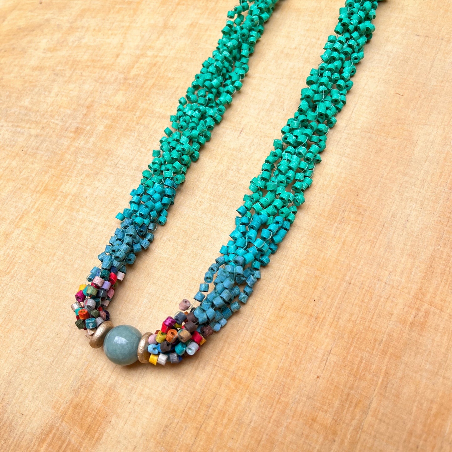 Beaded torsade necklace with jade - "Poporopo Jade"