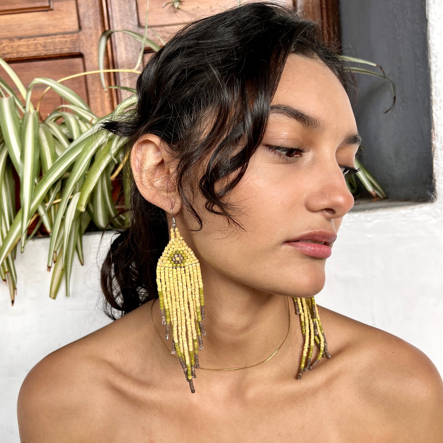 Ceramic Beaded Fringe Earrings with Elegant Design