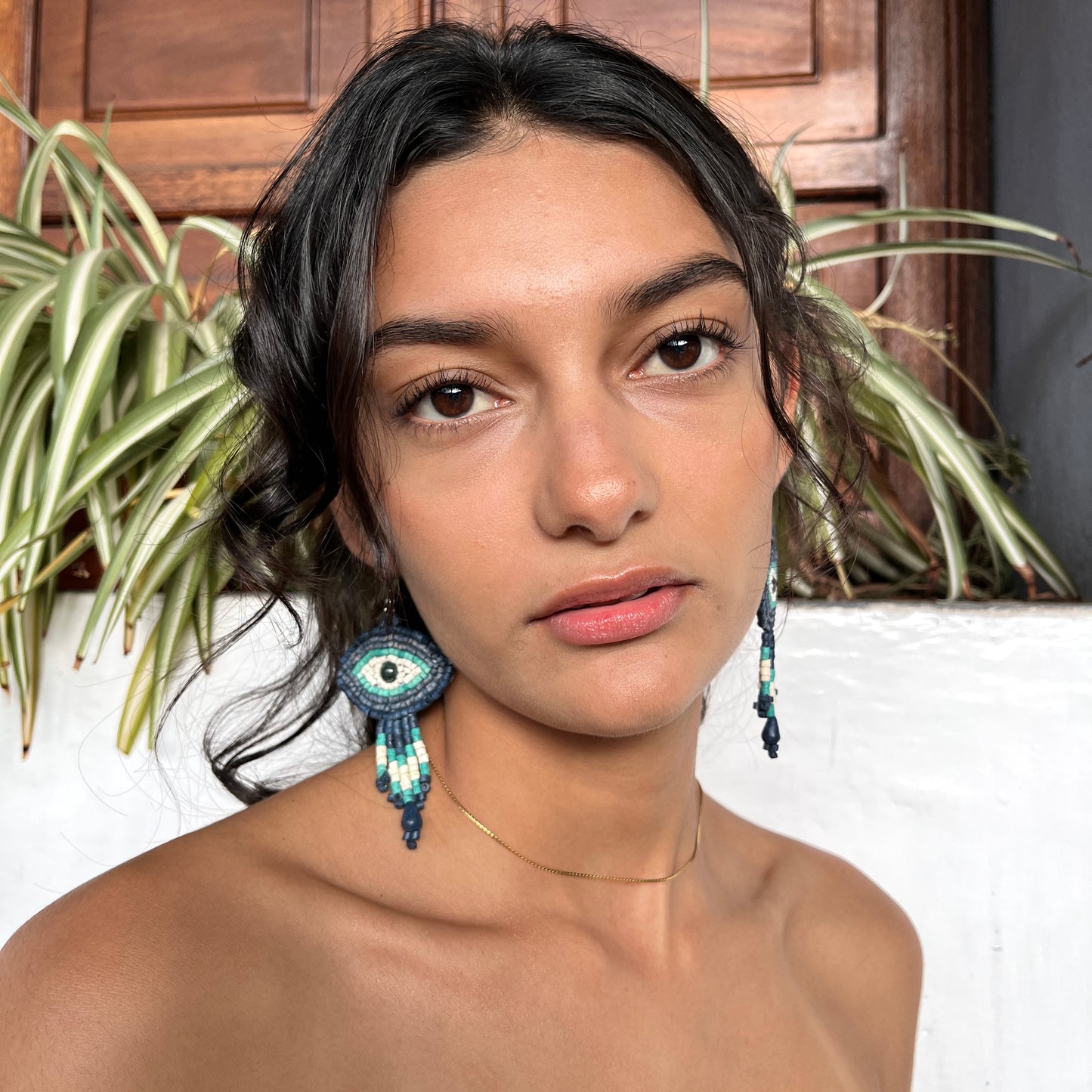 Pendientes Bordados de Cuentas con Jade - "Ojo Fleco"