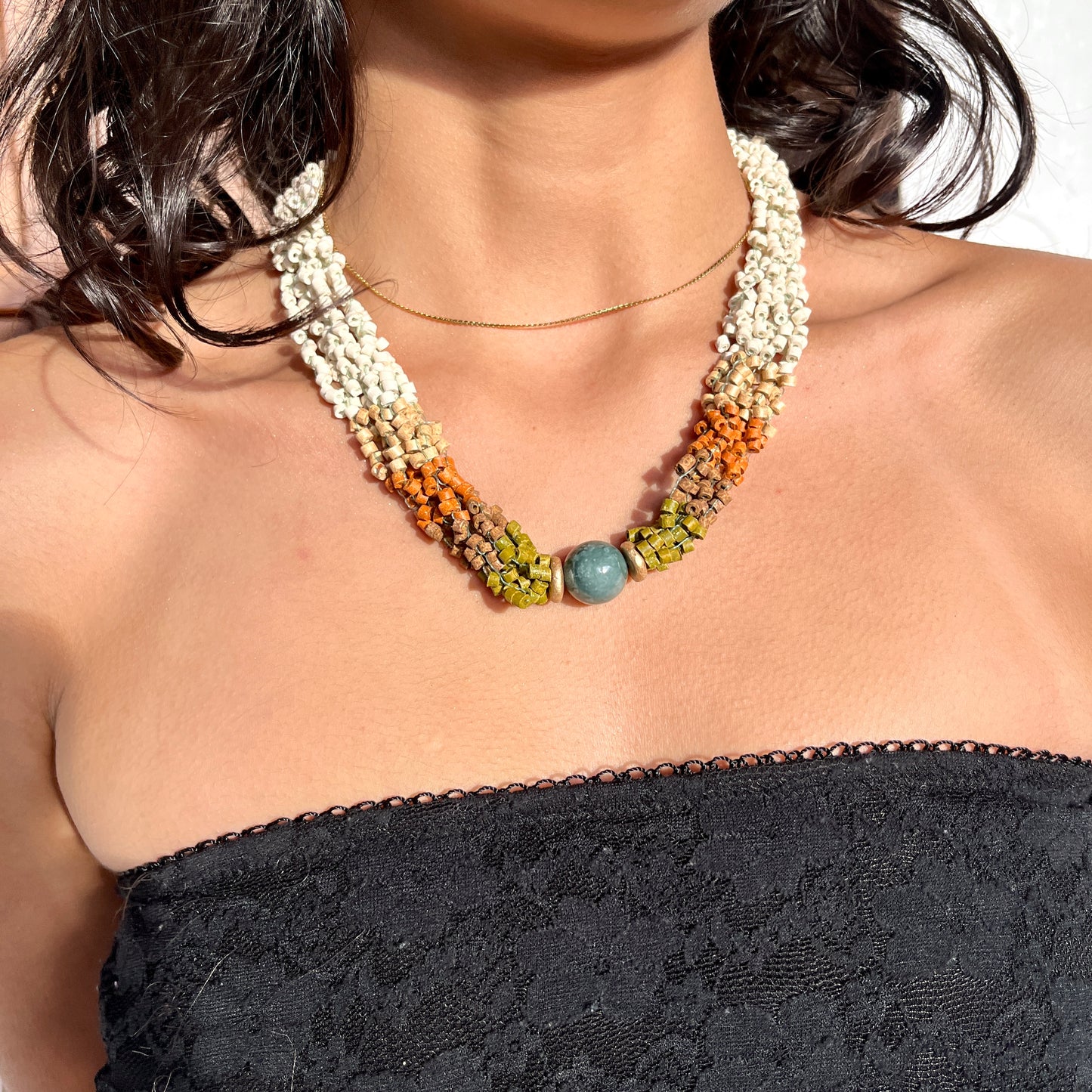 Beaded torsade necklace with jade - "Poporopo Jade"