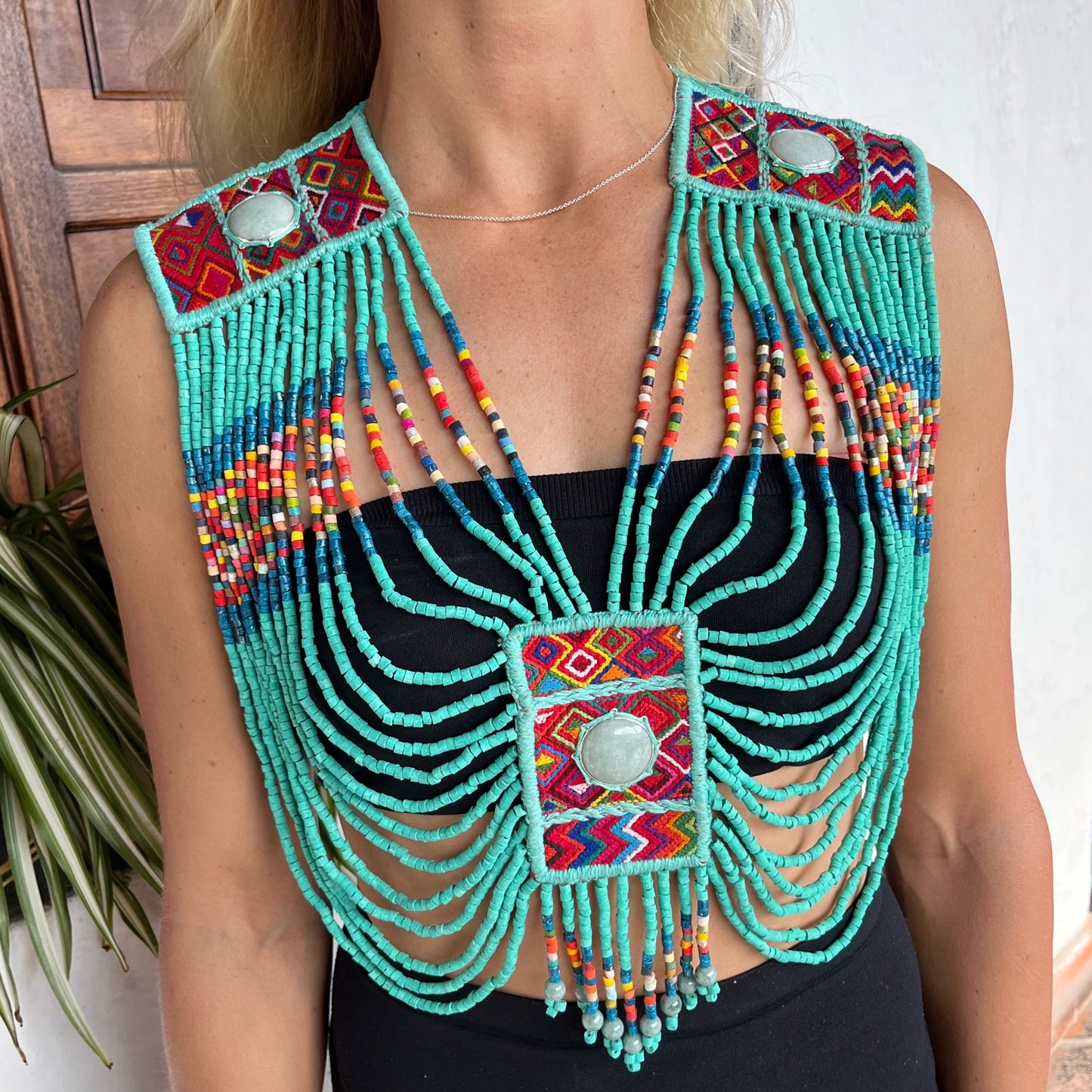 Beaded Chains Shoulder Piece, body jewelry - "Warrior Piece"