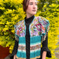 Embroidered Cape with Beaded Fringes - "Capa Flecos", sapphire
