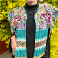 Embroidered Cape with Beaded Fringes - "Capa Flecos", sapphire